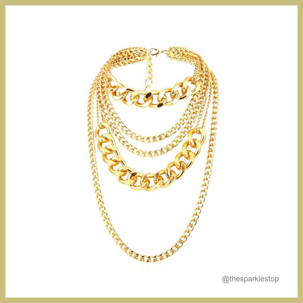 Gold Plated Chunky Link Chain Statement Necklace for Women